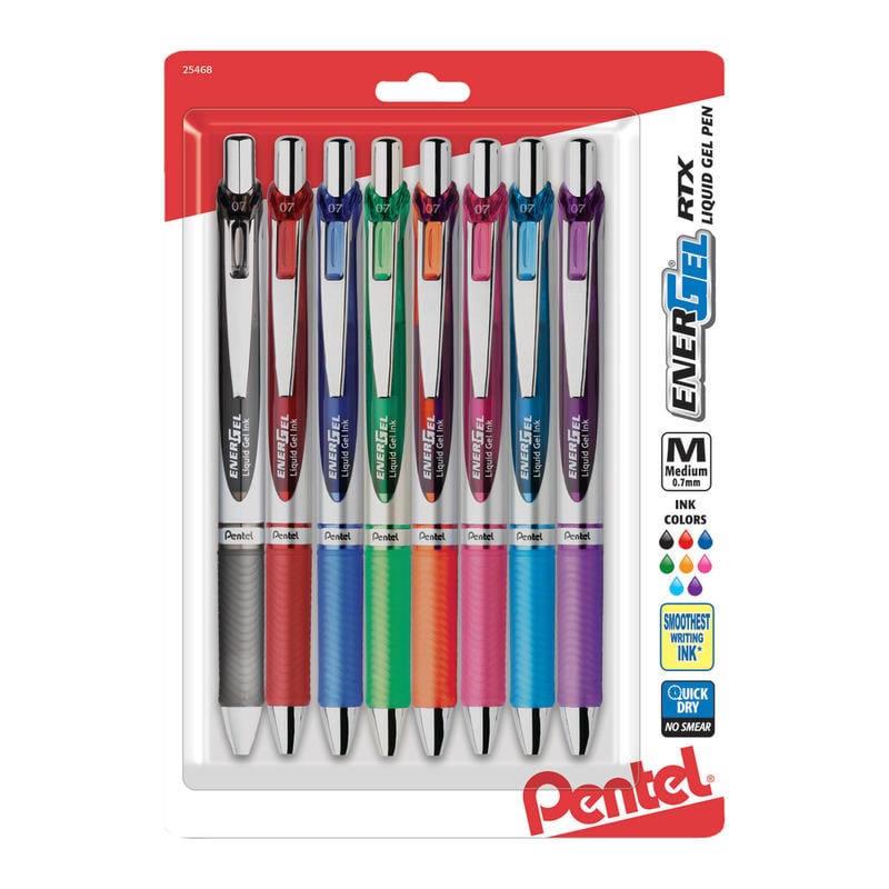 Pentel EnerGel RTX Pens, 0.7 mm, Medium Point, Assorted Ink Colors, Pack Of 8 (Min Order Qty 5) MPN:BL77BP8M