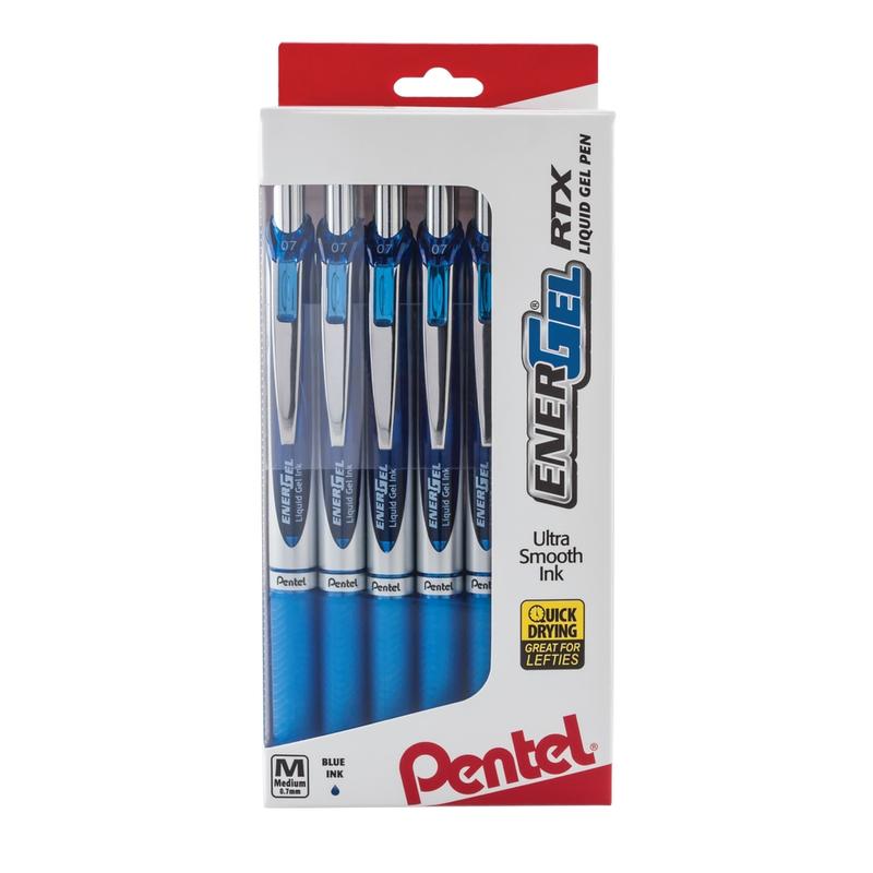 Pentel EnerGel RTX Retractable Liquid Gel Pens, Medium Point, 0.7 mm, 54% Recycled, Blue Barrel, Blue Ink, Pack Of 12 Pens (Min Order Qty 4) MPN:BL77PC12C