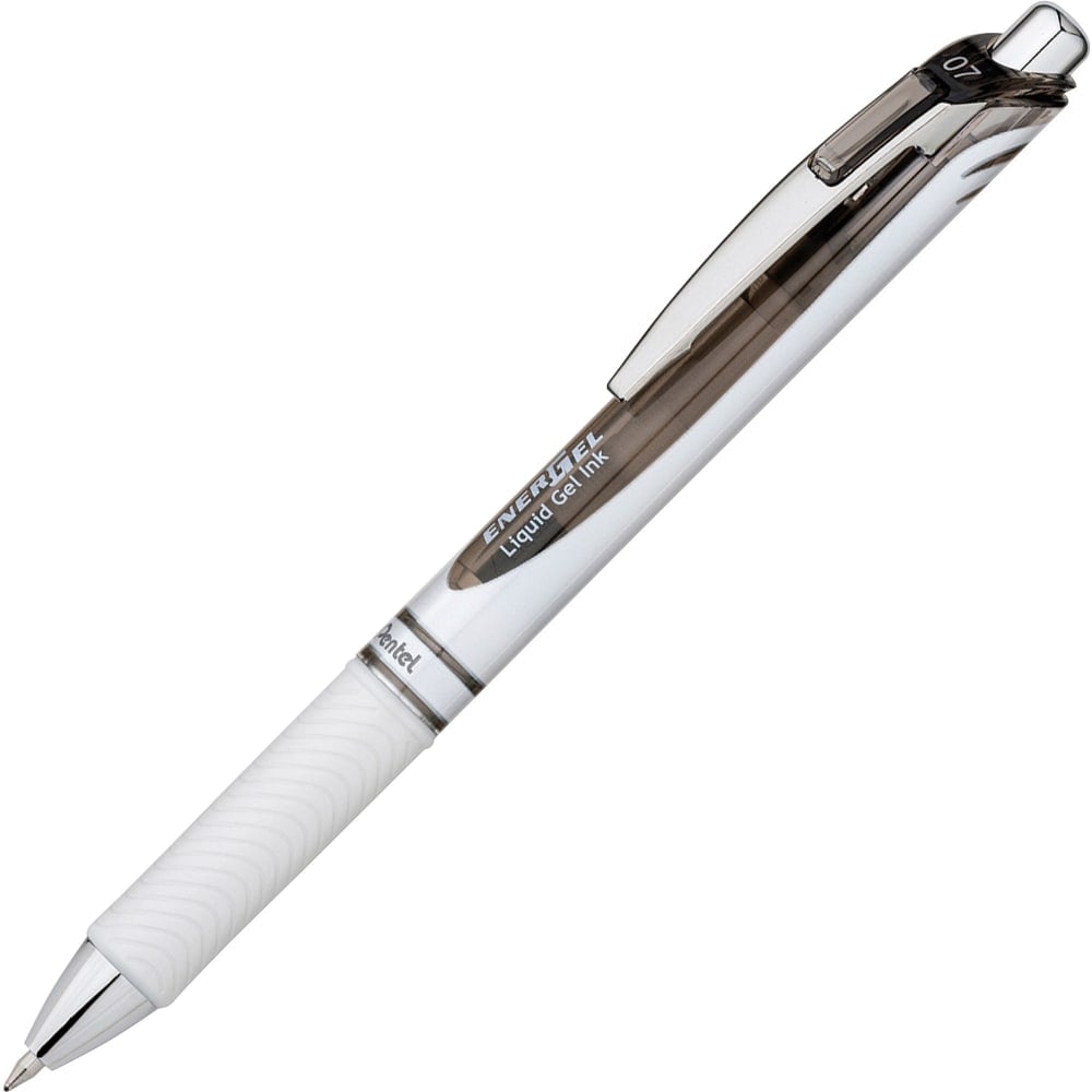 Pentel EnerGel Pearl Retractable Liquid Gel Pen, Medium Point, 0.7 mm, Pearl White/Silver Barrel, Black Ink (Min Order Qty 11) MPN:BL77PWA