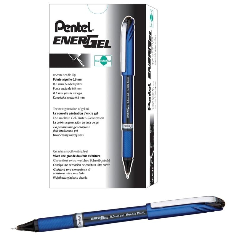 Pentel EnerGel NV Liquid Gel Pens, Fine Point, 0.5 mm, Black Ink, Pack Of 12 Pens (Min Order Qty 3) MPN:BLN25-A