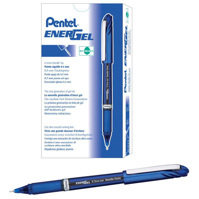 Pentel EnerGel NV Liquid Gel Pens, Fine Point, 0.5mm, Blue Ink, Pack Of 12 Pens (Min Order Qty 3) MPN:BLN25-C