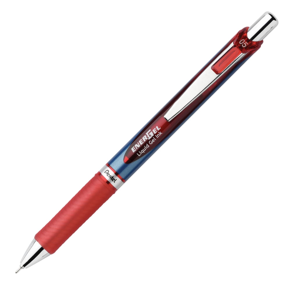 EnerGel RTX Retractable Liquid Gel Pen, 0.5mm, Silver/Red Barrel, Red Ink (Min Order Qty 10) MPN:BLN75B