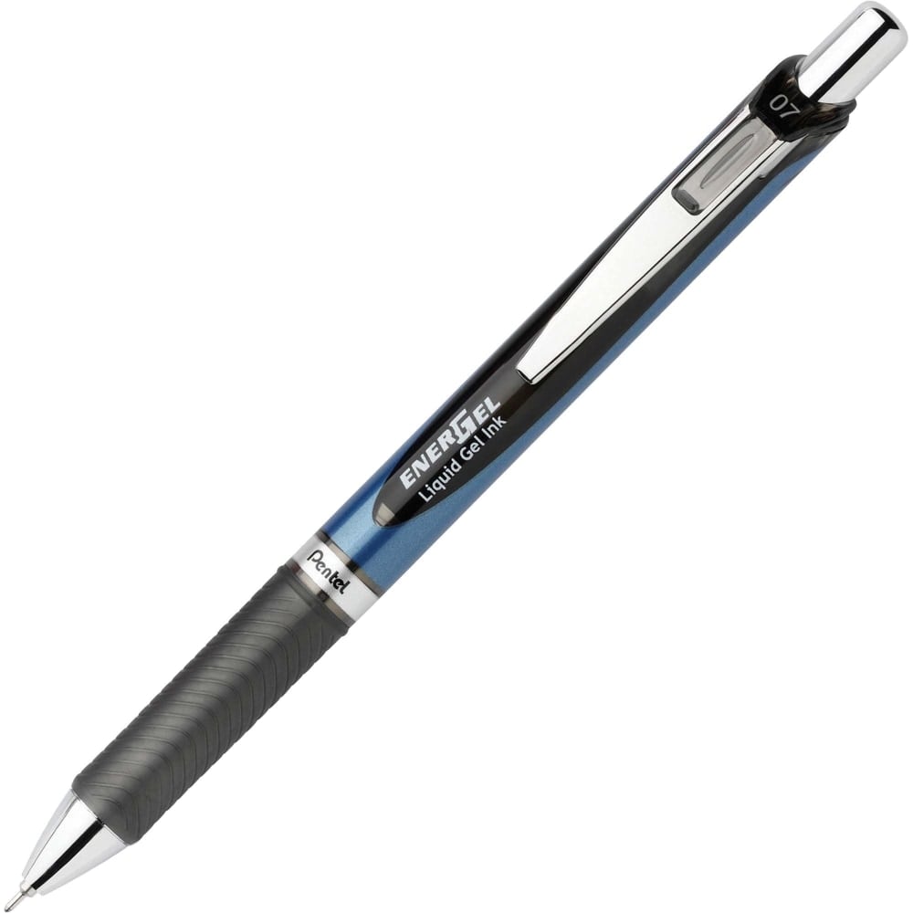 Pentel EnerGel RTX Liquid Gel Pen, Medium Point, 0.7 mm, Blue Barrel, Black Ink (Min Order Qty 35) MPN:BLN77A