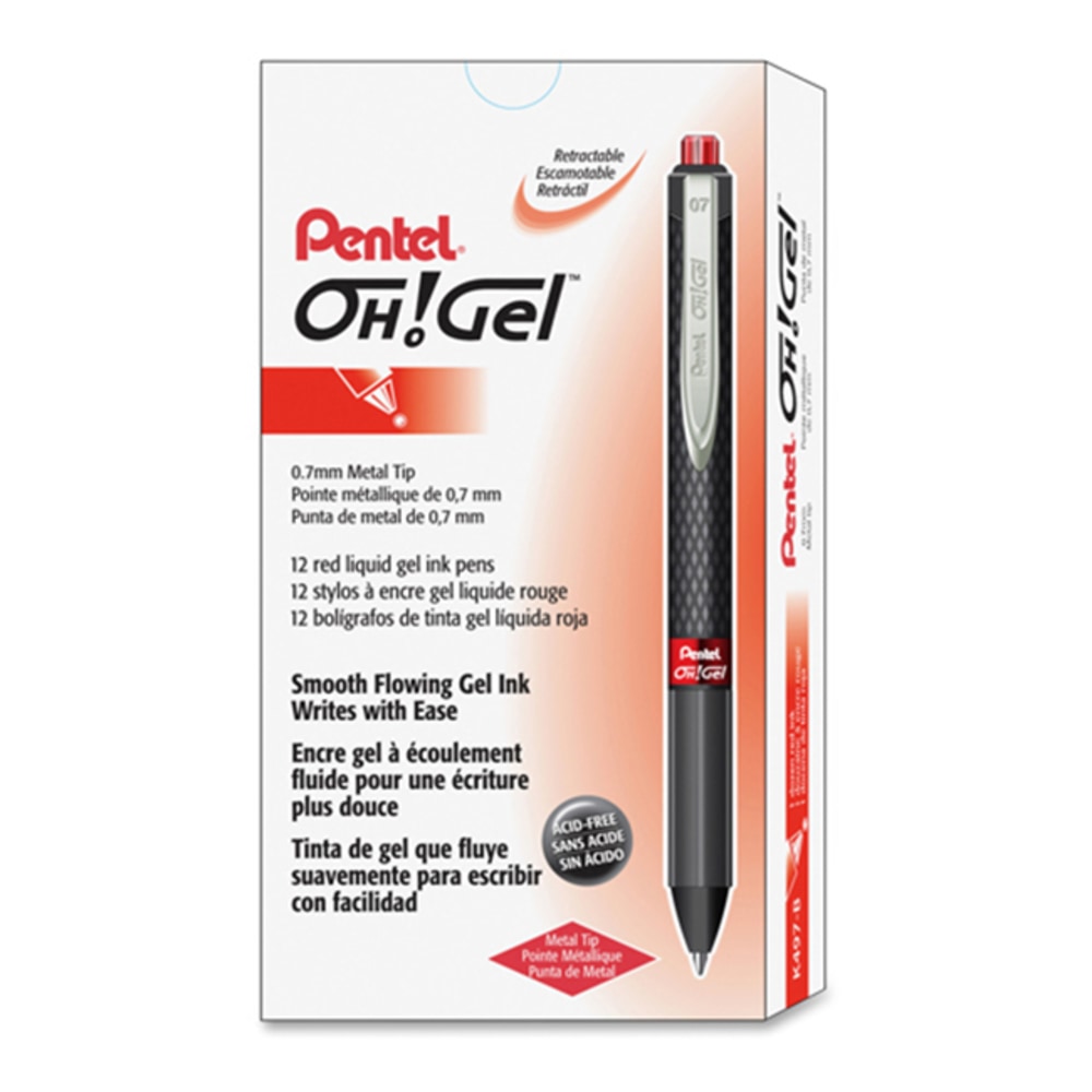 Pentel OH! Medium Point Gel Pens, Pack Of 12, Medium Point, 0.7 mm, Carbon Fiber Barrel, Red Ink (Min Order Qty 4) MPN:K497B