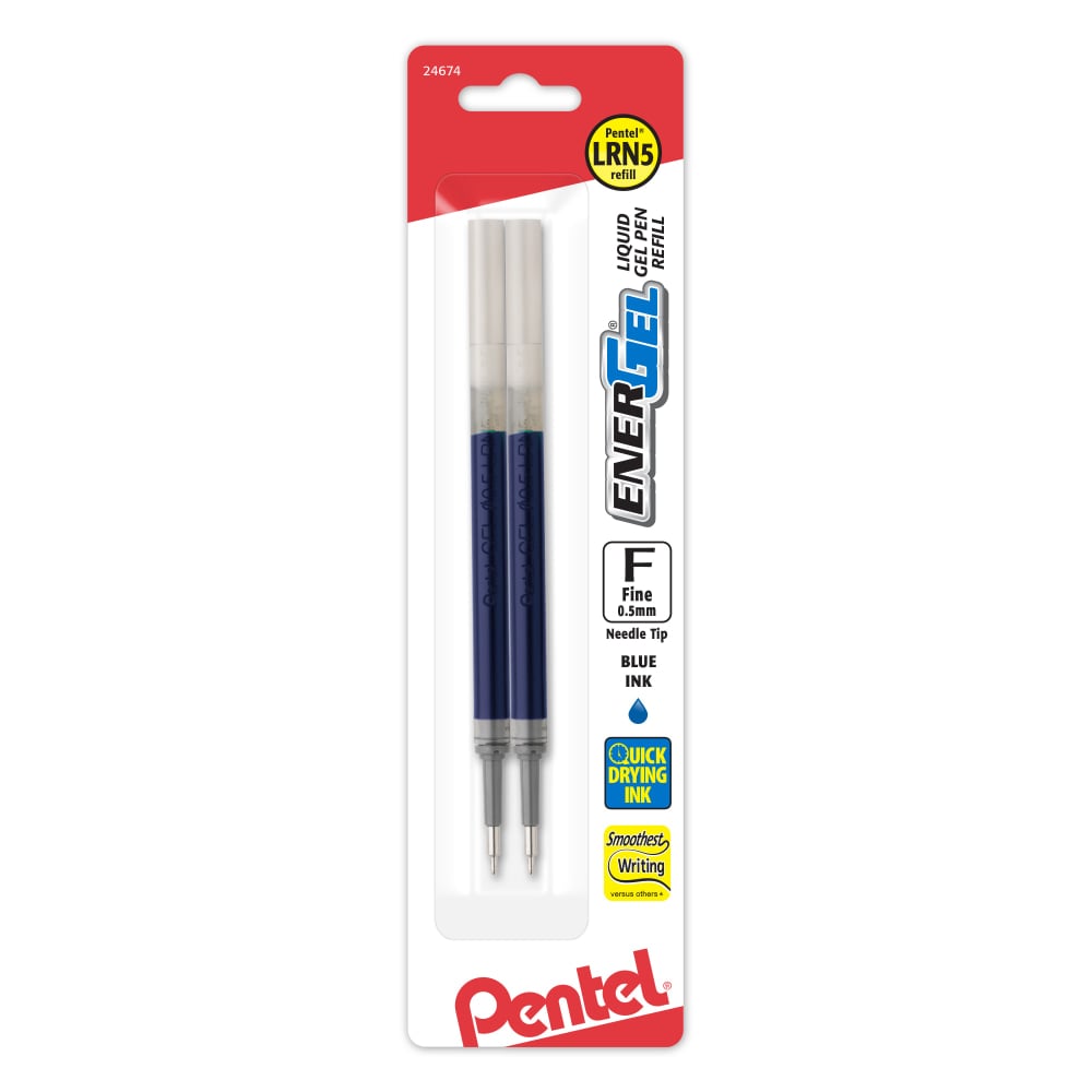 Pentel EnerGel Liquid Gel Pen Refills, Needle Point, 0.5 mm, Blue Ink, Pack Of 2 (Min Order Qty 12) MPN:LRN5BP2C