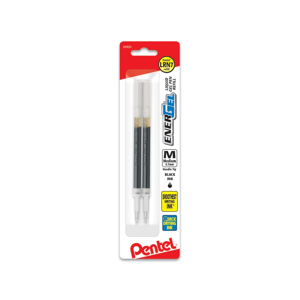 Pentel EnerGel Liquid Gel Pen Refills, Needle Point, 0.7 mm, Black Ink, Pack Of 2 (Min Order Qty 37) MPN:LRN7BP2A