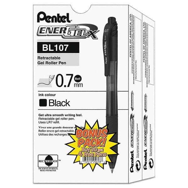 Gel Roller Ball Pen: 0.7 mm Tip, Black Ink MPN:PENBL107ASW2