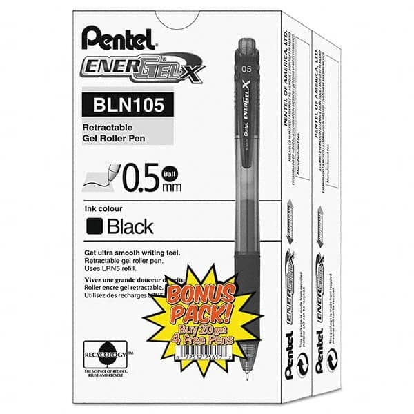 Gel Roller Ball Pen: 0.5 mm Tip, Black Ink MPN:PENBLN105ASW2