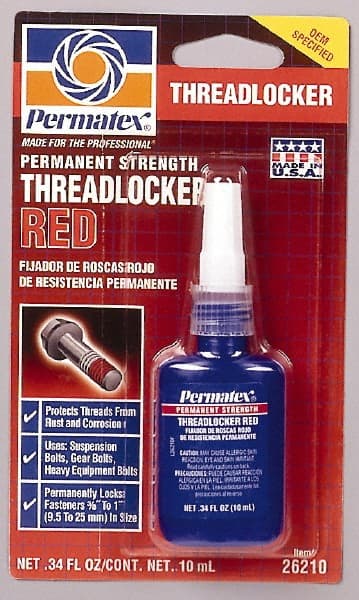 Threadlocker: Red, Liquid, 10 mL, Bottle MPN:26210