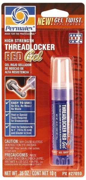 Threadlocker: Red, Gel, 10 g, Tube MPN:27010