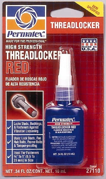 Threadlocker: Red, Liquid, 10 mL, Bottle MPN:27110