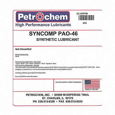 Compressor Oil 5 gal Pail 15 SAE Grade MPN:SYNCOMP PAO-46-005