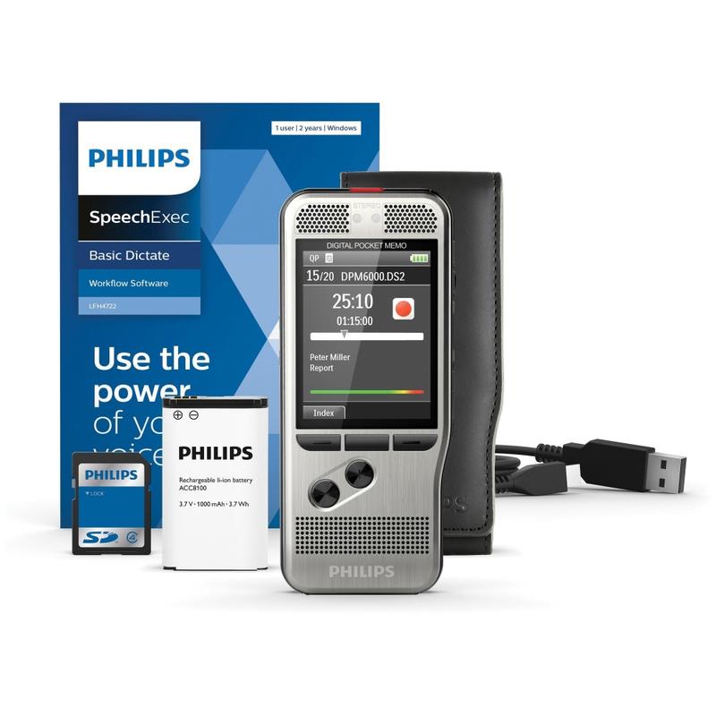 Philips Pocket Memo Voice Recorder (DPM6000) - microSD, microSDHC Supported - 2.4in LCD - DSS, MP3, WAV - Headphone - Portable MPN:DPM6000/02