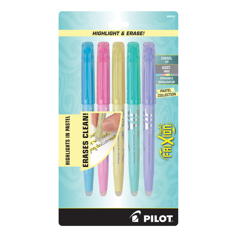 Pilot FriXion Light Pastel Erasable Highlighters, Pack of 5, Chisel Tip, Assorted Colors (Min Order Qty 12) MPN:46543