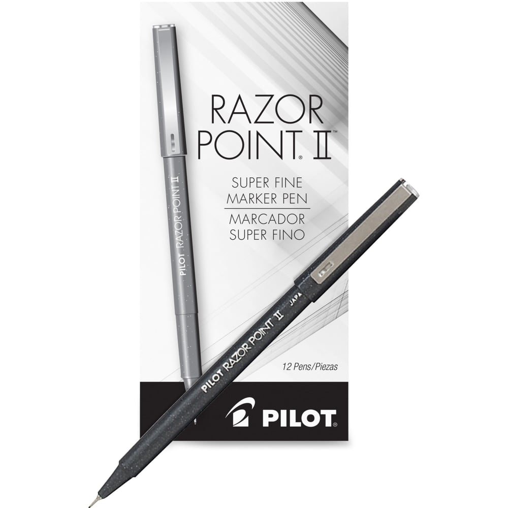 Pilot Razor Point II Marker Pens, Pack Of 12, Super Fine Point, 0.3 mm, Black Barrel, Black Ink (Min Order Qty 5) MPN:11009