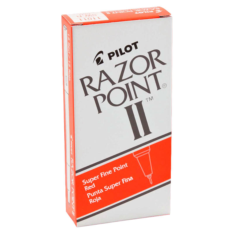 Pilot Razor Point II Marker Pens - Super Fine Pen Point - 0.3 mm Pen Point Size - Red - Red Barrel - Plastic Tip - 12 / Dozen (Min Order Qty 4) MPN:11011