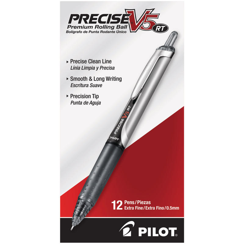 Pilot Precise V5 Liquid Ink Retractable Rollerball Pens, Extra Fine Point, 0.5 mm, Black Barrels, Black Ink, Pack Of 12 (Min Order Qty 4) MPN:206883DZ