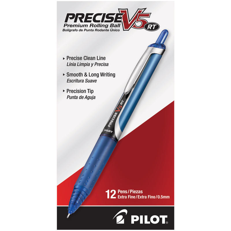 Pilot Precise V5 Liquid Ink Retractable Rollerball Pens, Extra Fine Point, 0.5 mm, Blue Barrels, Blue Ink, Pack Of 12 (Min Order Qty 4) MPN:206890DZ