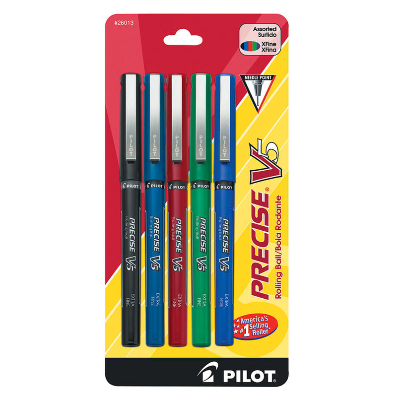 Pilot Precise V5 Liquid Ink Rollerball Pens, Extra Fine Point, 0.5 mm, Assorted Barrels, Assorted Ink Colors, Pack Of 5 (Min Order Qty 9) MPN:26013