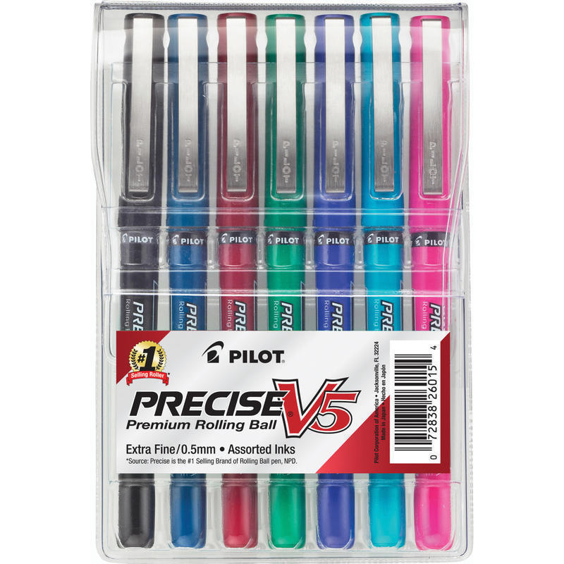 Pilot Precise V5 Liquid Ink Rollerball Pens, Extra Fine Point, 0.5 mm, Assorted Barrels, Assorted Ink Colors, Pack Of 7 (Min Order Qty 6) MPN:26015