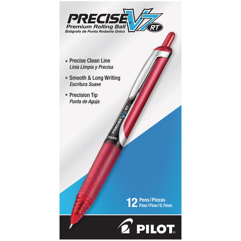 Pilot Precise V7 Liquid Ink Retractable Rollerball Pens, Fine Point, 0.7 mm, Assorted Barrel Colors, Red Ink, Pack Of 12 Pens (Min Order Qty 3) MPN:26069-DZ