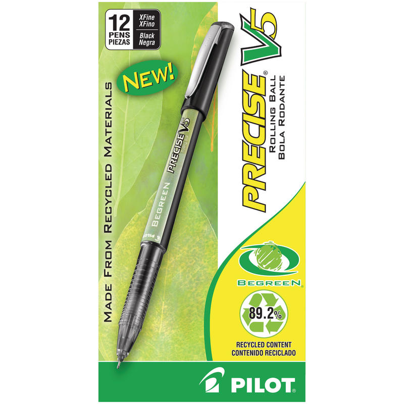 Pilot V5 BeGreen Liquid Ink Rollerball Pens, Extra Fine Point, 0.5 mm, 89% Recycled, Black Barrel, Black Ink, Pack Of 12 (Min Order Qty 3) MPN:26300