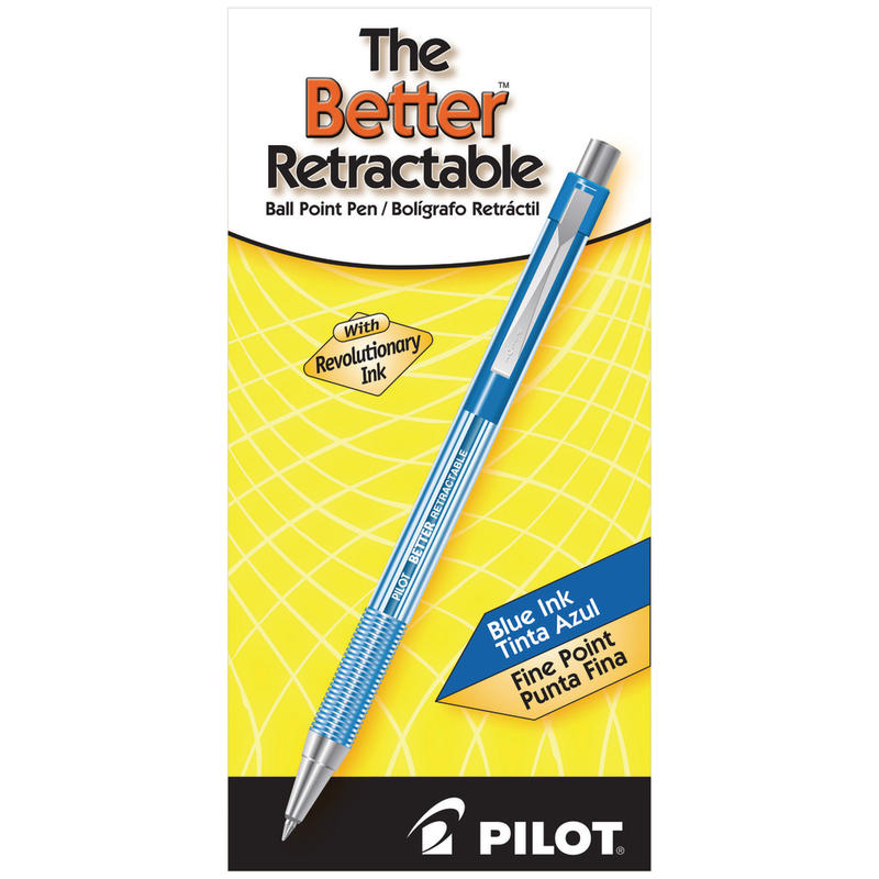 Pilot Better Retractable Ballpoint Pens, Fine Point, 0.7 mm, Translucent Blue Barrel, Blue Ink, Pack Of 12 Pens (Min Order Qty 5) MPN:30001