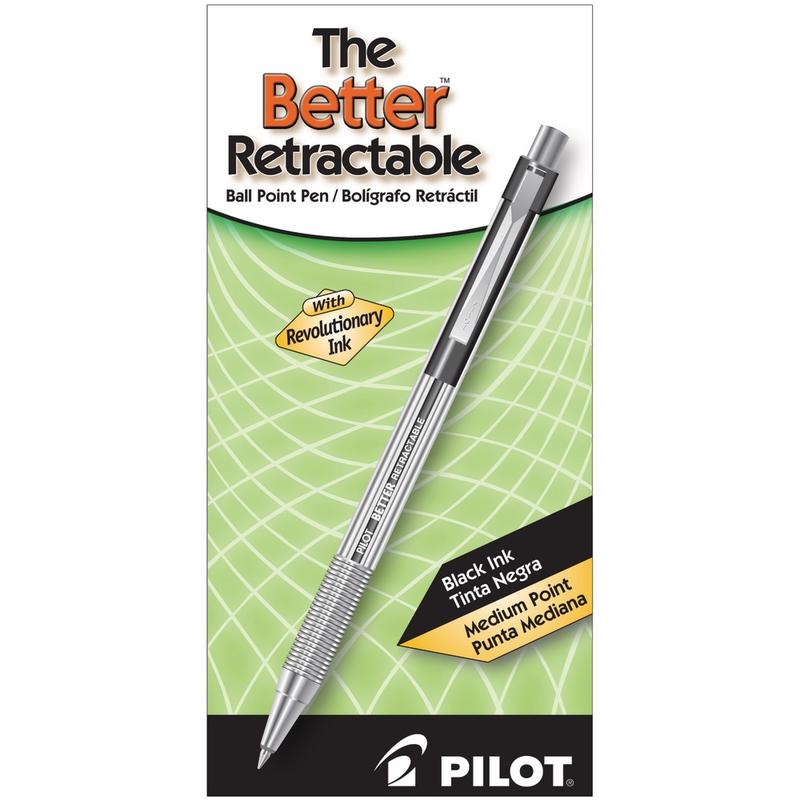 Pilot Better Retractable Ballpoint Pens, Medium Point, 1.0 mm, Translucent Black Barrel, Black Ink, Pack Of 12 Pens (Min Order Qty 4) MPN:30005