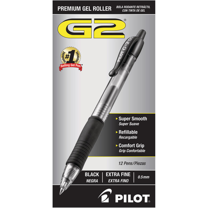 Pilot G2 Retractable Gel Pens, Extra Fine Point, 0.5 mm, Clear Barrels, Black Ink, Pack Of 12 (Min Order Qty 4) MPN:31002