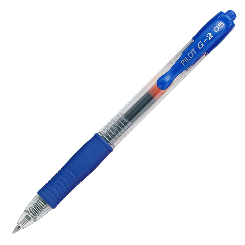 Pilot G2 Retractable Gel Pens, Extra Fine Point, 0.5 mm, Clear Barrels, Blue Ink, Pack Of 12 (Min Order Qty 4) MPN:31003