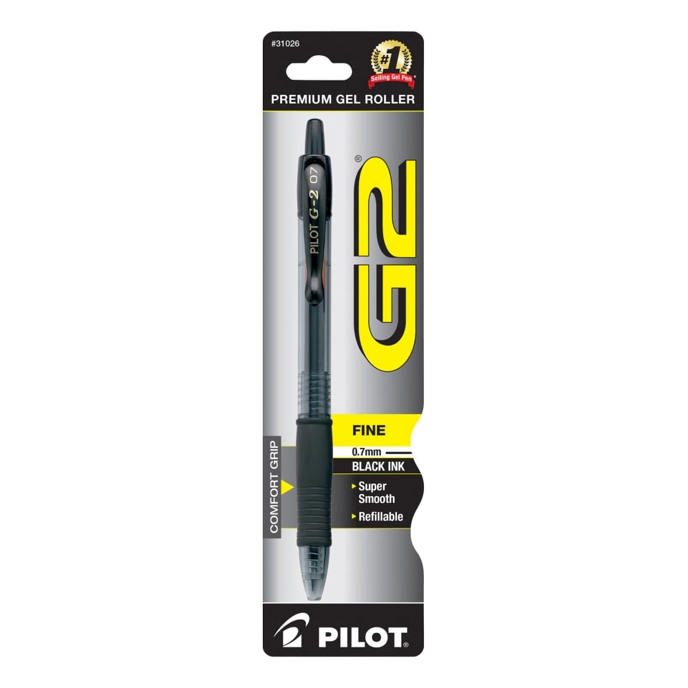 Pilot G2 Retractable Gel Rollerball Pen, Fine Point, 0.7 mm, Translucent Barrel, Black Ink (Min Order Qty 27) MPN:31026