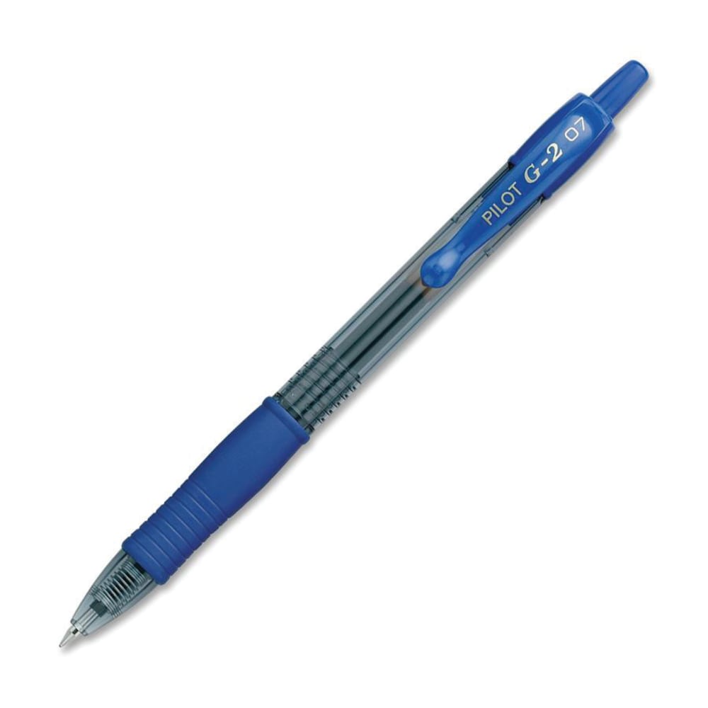 Pilot G2 Retractable Gel Pens, Fine Point, 0.7 mm, Translucent Barrel, Blue Ink, Pack Of 2 Pens (Min Order Qty 14) MPN:31032