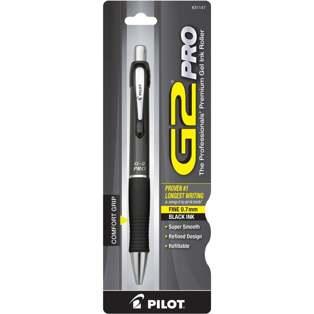 Pilot G2 Pro Retractable Gel Pen, Fine Point, 0.7 mm, Gray Barrel, Black Ink (Min Order Qty 9) MPN:31147