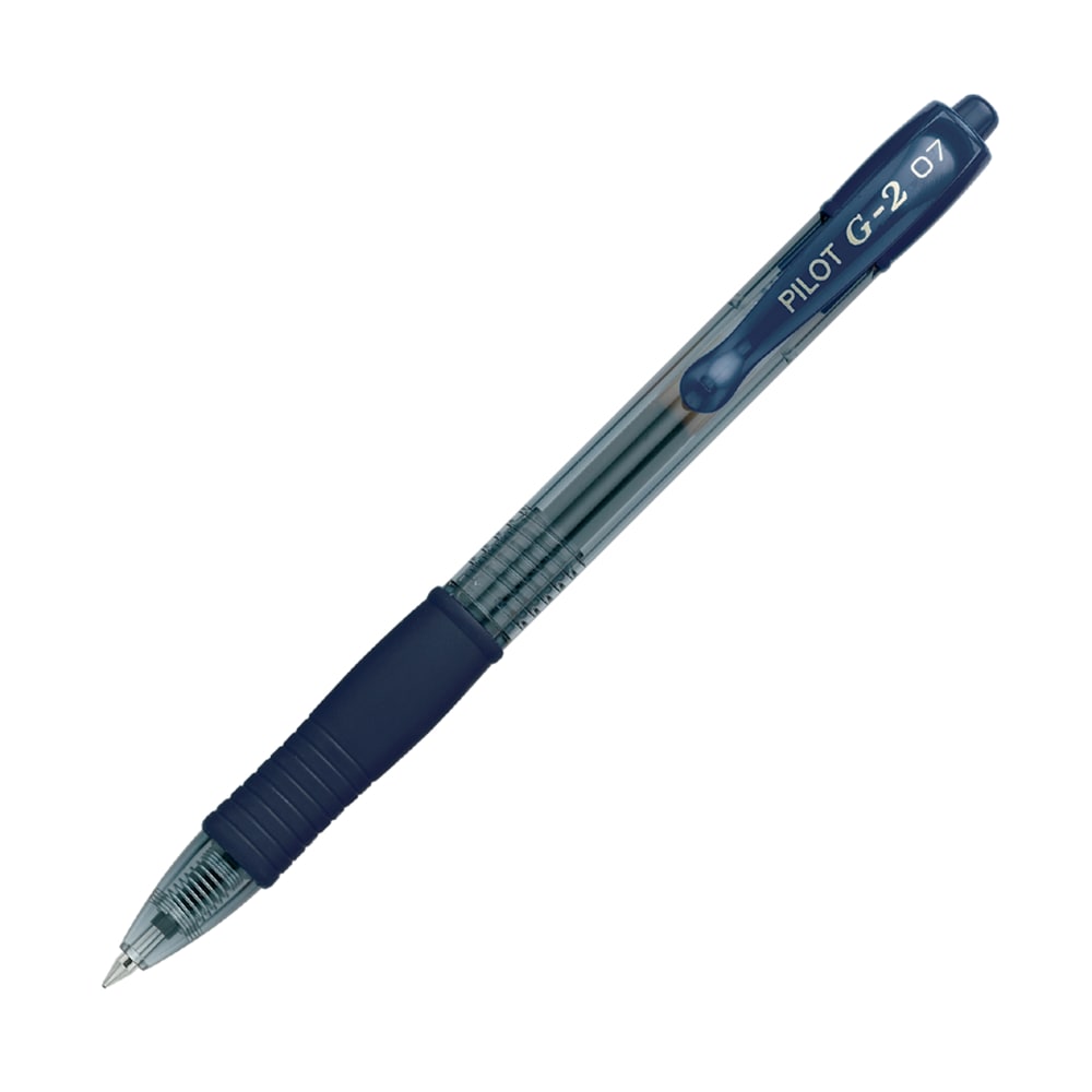 Pilot G2 Retractable Gel Pens, Fine Point, 0.7 mm, Clear Barrels, Navy Ink, Pack Of 12 Pens (Min Order Qty 4) MPN:31187