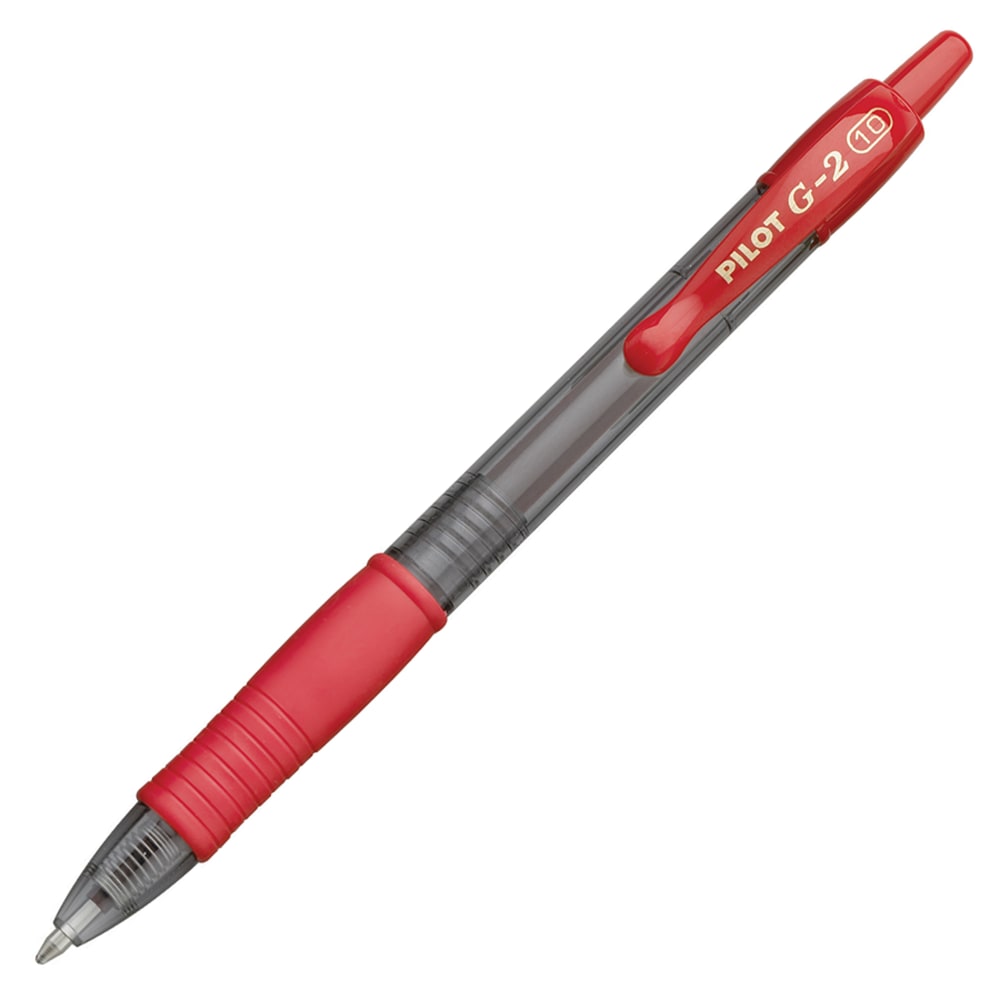 Pilot G2 Retractable Gel Pens, Bold Point, 1.0 mm, Clear Barrels, Red Ink, Pack Of 12 (Min Order Qty 4) MPN:31258