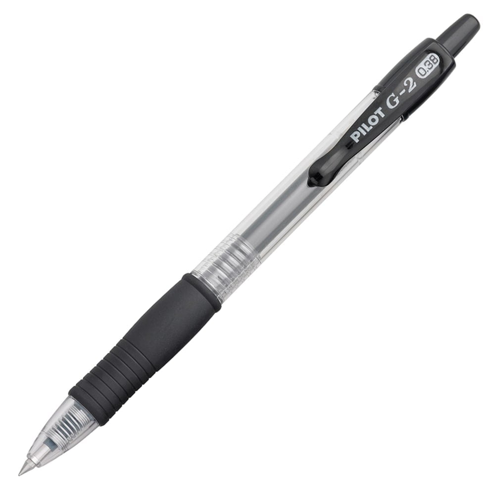 Pilot G2 Retractable Gel Pens, Ultra Fine Point, 0.38 mm, Clear Barrels, Black Ink, Pack Of 12 (Min Order Qty 4) MPN:31277