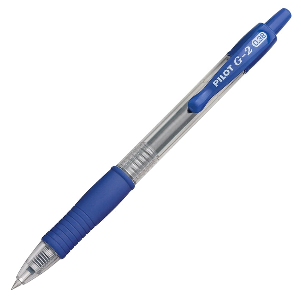 Pilot G2 Retractable Gel Pens, Ultra Fine Point, 0.38 mm, Clear Barrels, Blue Ink, Pack Of 12 (Min Order Qty 4) MPN:31278