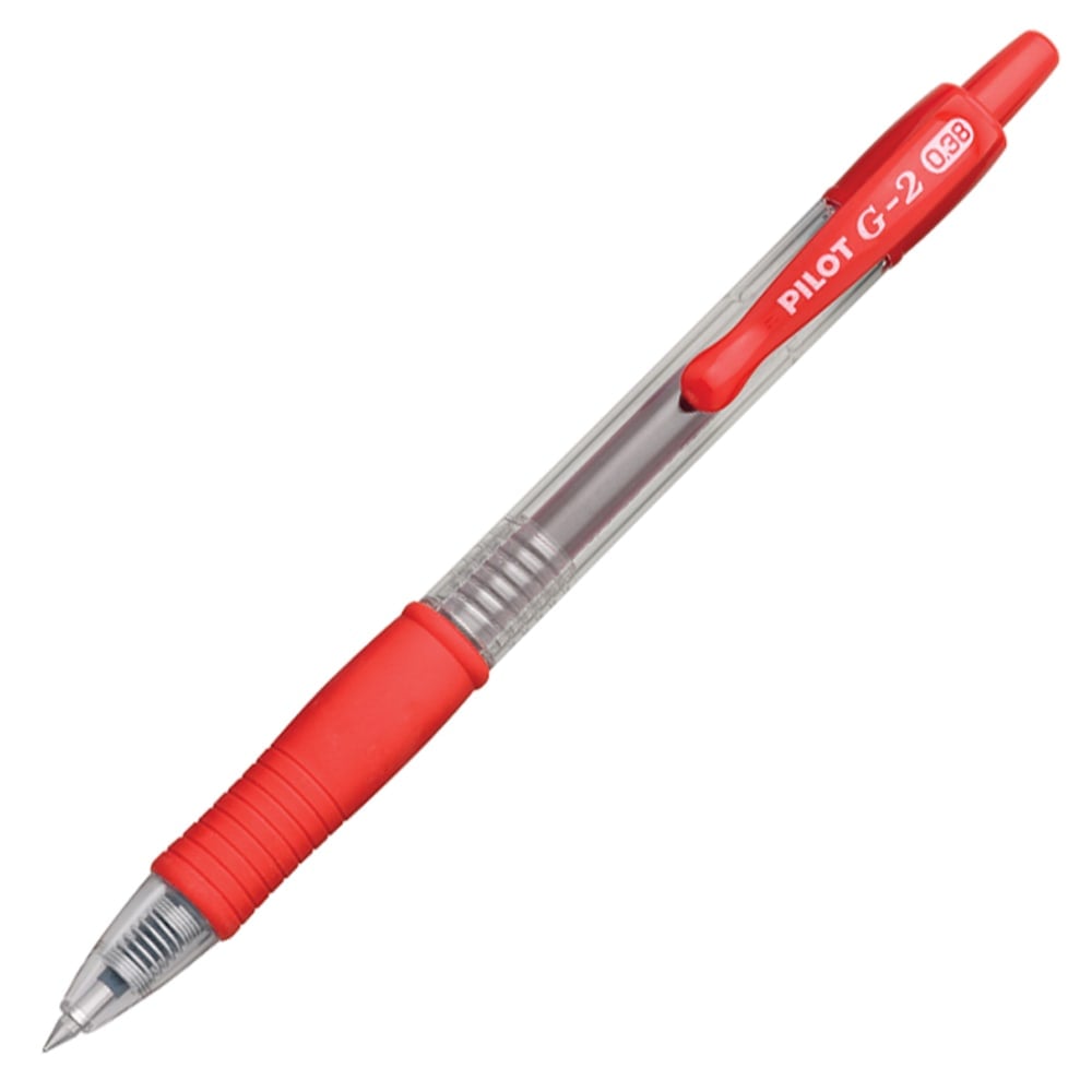 Pilot G2 Retractable Gel Pens, Ultra Fine Point, 0.38 mm, Clear Barrels, Red Ink, Pack Of 12 (Min Order Qty 3) MPN:31279