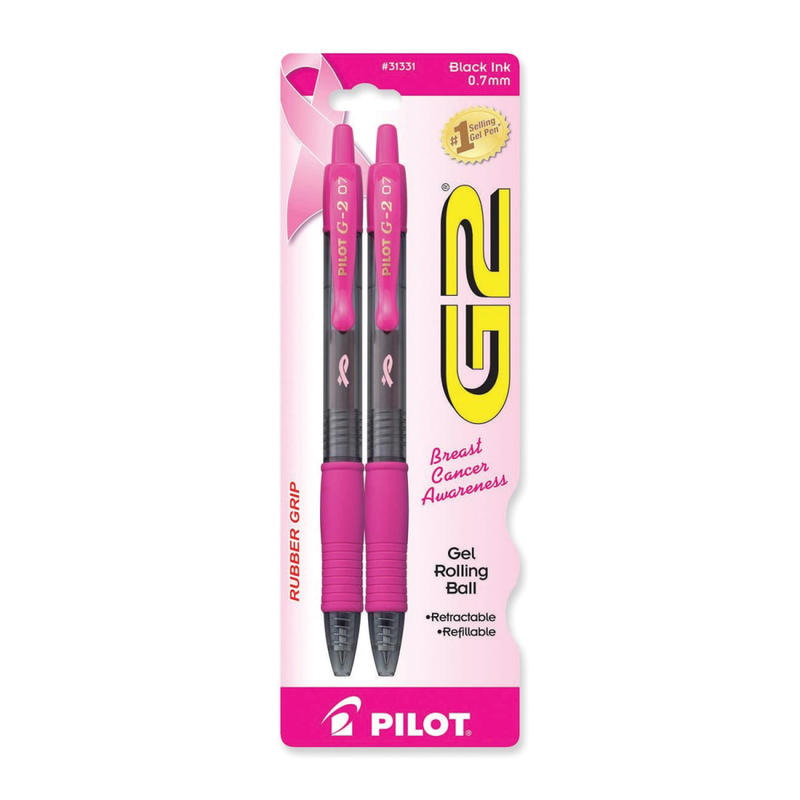 Pilot G2 Retractable Gel Pens, Fine Point, 0.7 mm, Pink Barrel, Black Ink, Pack Of 2 Pens (Min Order Qty 10) MPN:31331