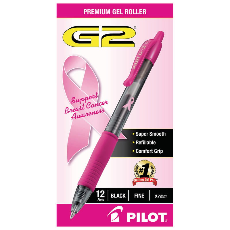 Pilot G2 Retractable Gel Pens, Fine Point, 0.7 mm, Pink Barrels, Black Ink, Pack Of 12 (Min Order Qty 4) MPN:31332