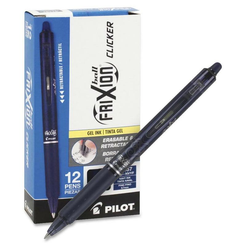 Pilot FriXion Ball Clicker Erasable Retractable Gel Pens, Pack of 12, Fine Point, 0.7 mm, Navy Blue Barrel, Navy Blue Ink (Min Order Qty 2) MPN:31457