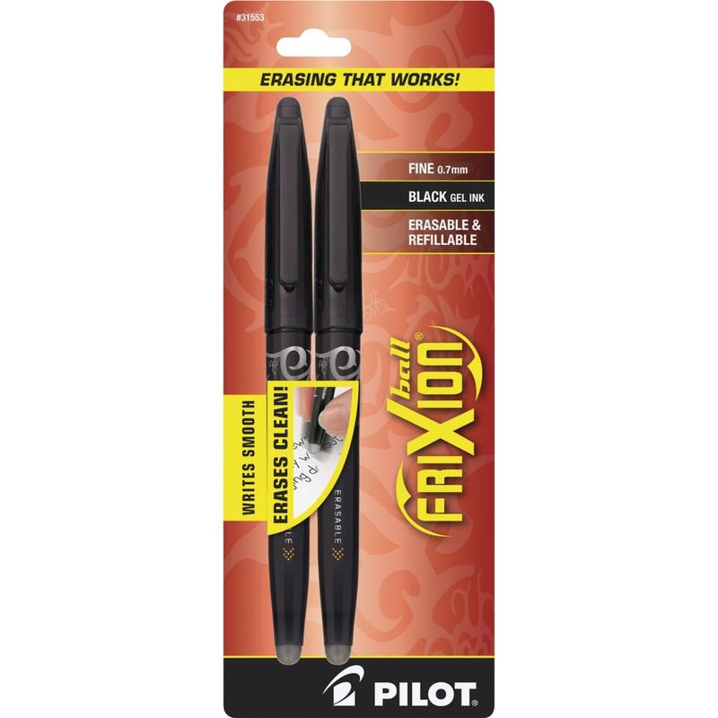 Pilot FriXion Ball Erasable Gel Pens, Pack of 2, Fine Point, 0.7 mm, Black Barrel, Black Ink (Min Order Qty 12) MPN:31553