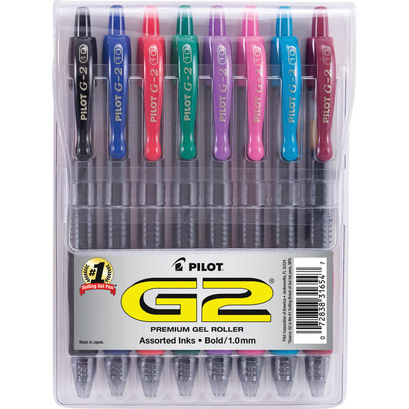 Pilot G2 Retractable Gel Pen, Bold Point, 1.0 mm, Assorted Barrels, Assorted Ink Colors, Pack Of 8 (Min Order Qty 6) MPN:31654