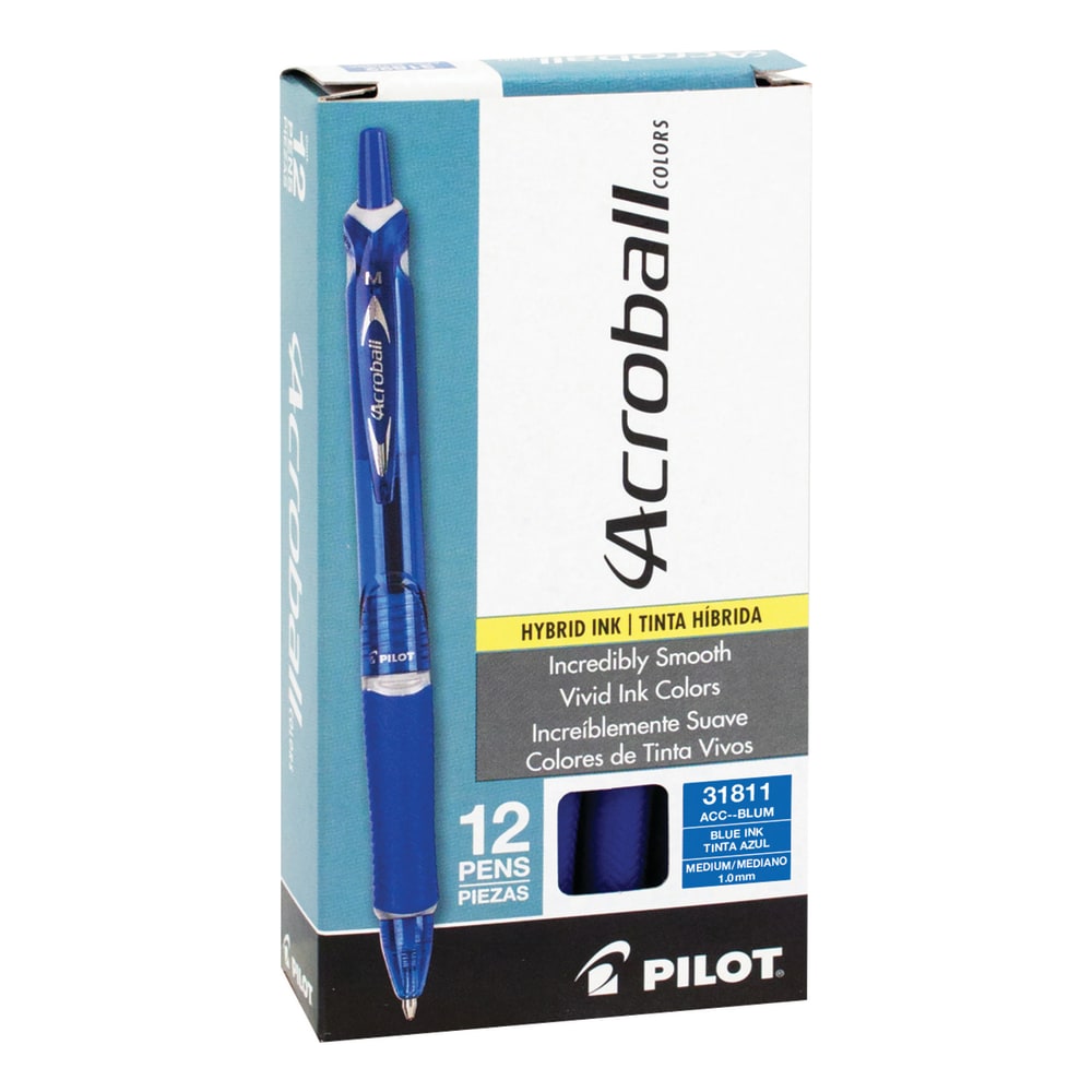 Pilot Acroball Colors Retractable Advanced Ink Pens, Medium Point, 1.0mm, Blue Barrel, Blue Ink, Pack of 12 Pens (Min Order Qty 4) MPN:31811UOM