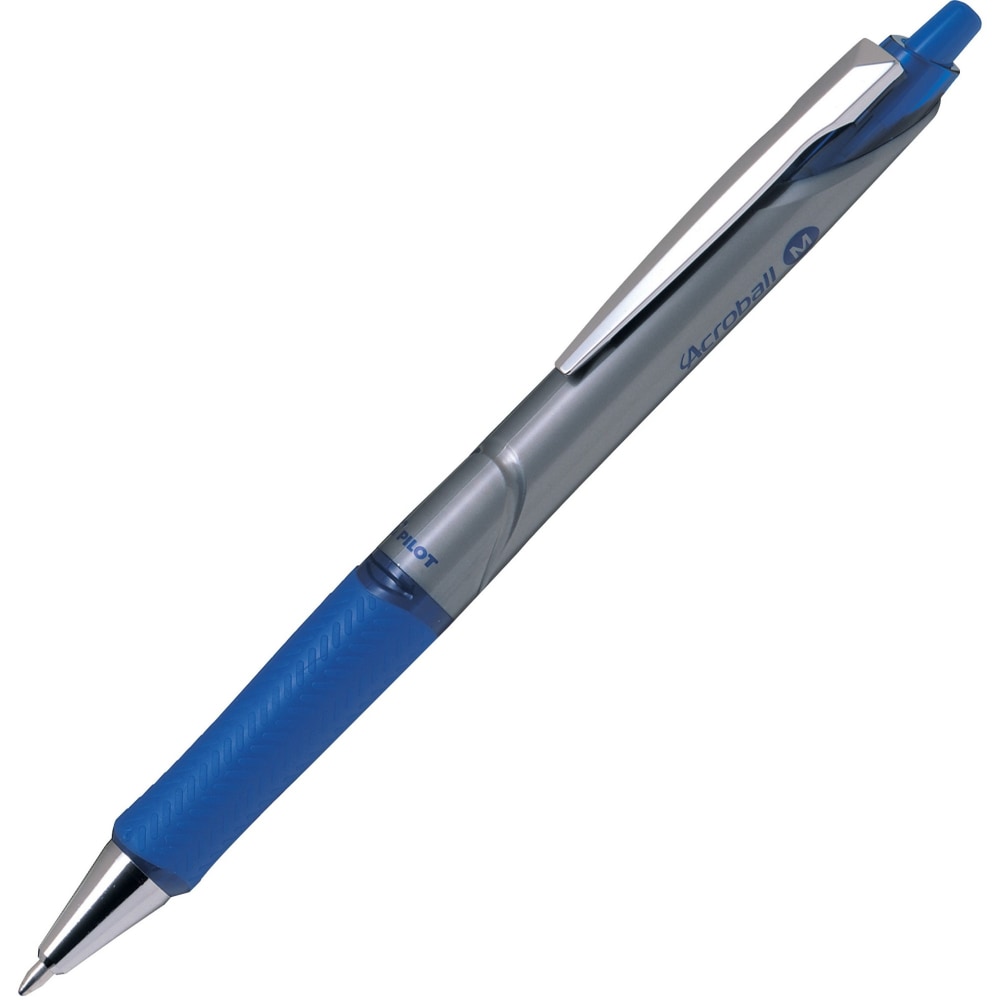 Pilot Acroball Pro Hybrid Ink Ballpoint Pen - Medium Pen Point - 1 mm Pen Point Size - Refillable - Retractable - Blue Advanced Ink Ink - Silver Barrel - Tungsten Carbide Tip - 1 Dozen (Min Order Qty 3) MPN:31911