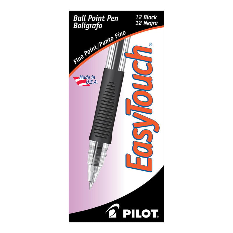 Pilot EasyTouch Ballpoint Pens, Fine Point, 0.7 mm, Clear Barrel, Black Ink, Pack Of 12 Pens (Min Order Qty 7) MPN:32001