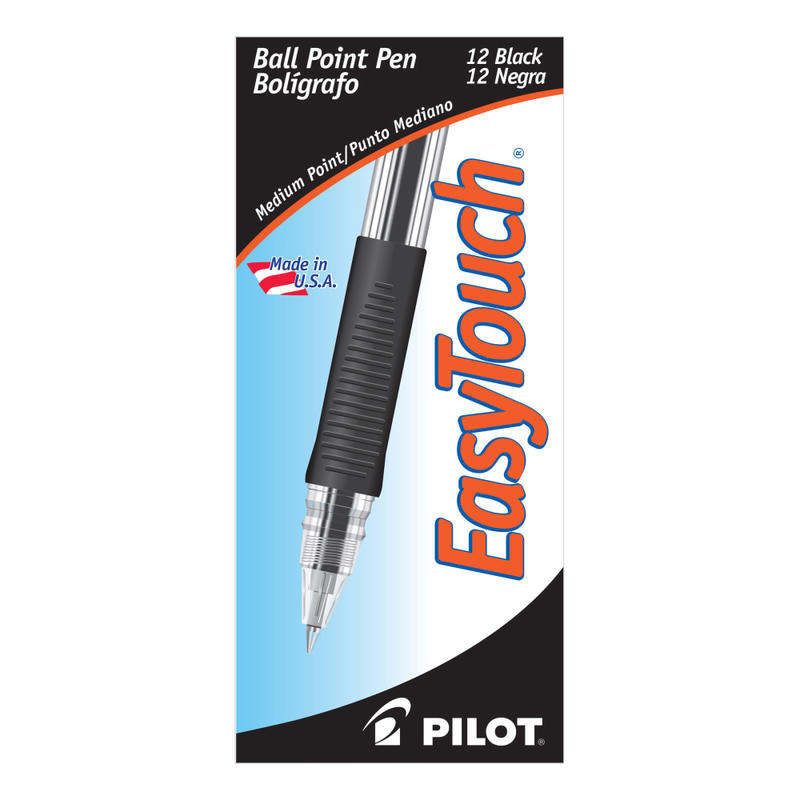 Pilot EasyTouch Ballpoint Pens, Medium Point, 1.0 mm, Clear Barrel, Black Ink, Pack Of 12 Pens (Min Order Qty 8) MPN:32010