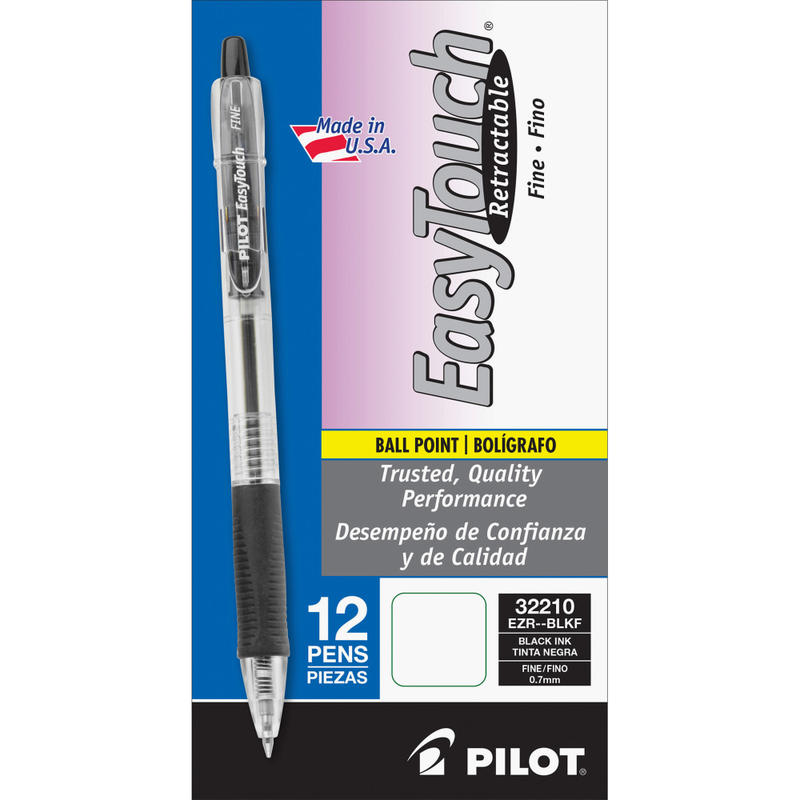 Pilot EasyTouch Retractable Ballpoint Pens, Fine Point, 0.7 mm, Clear Barrel, Black Ink, Pack Of 12 (Min Order Qty 7) MPN:32210