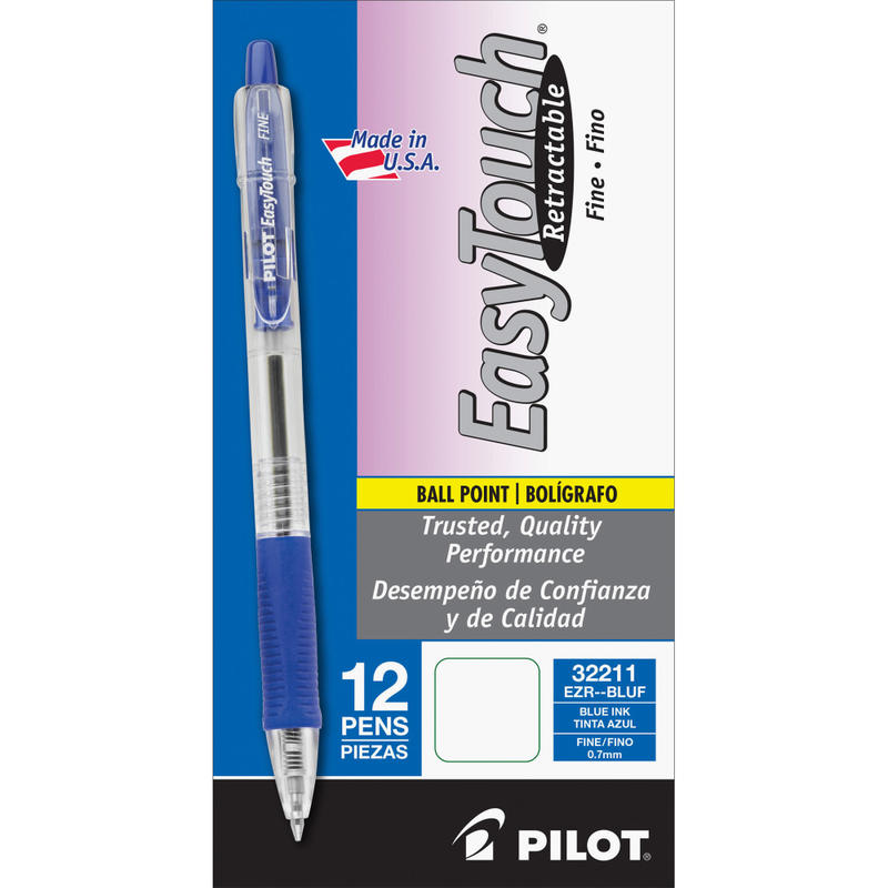 Pilot EasyTouch Retractable Ballpoint Pens, Fine Point, 0.7 mm, Clear Barrel, Blue Ink, Pack Of 12 (Min Order Qty 7) MPN:32211