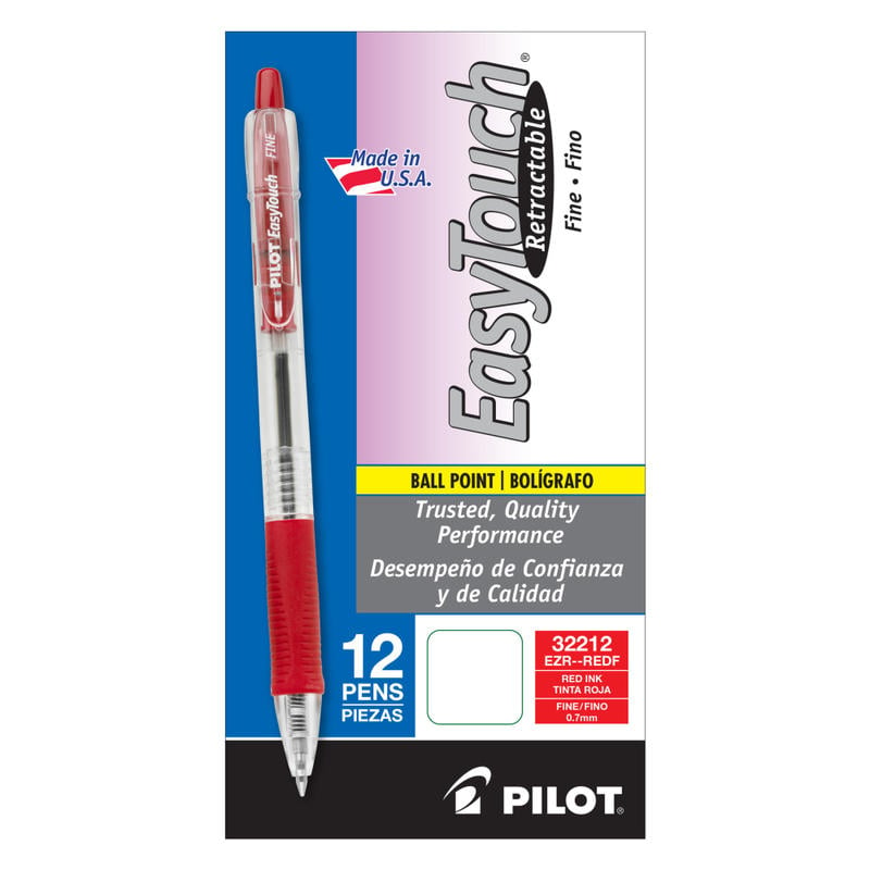 Pilot EasyTouch Retractable Ballpoint Pens, Fine Point, 0.7 mm, Clear Barrels, Red Ink, Pack Of 12 (Min Order Qty 5) MPN:32212